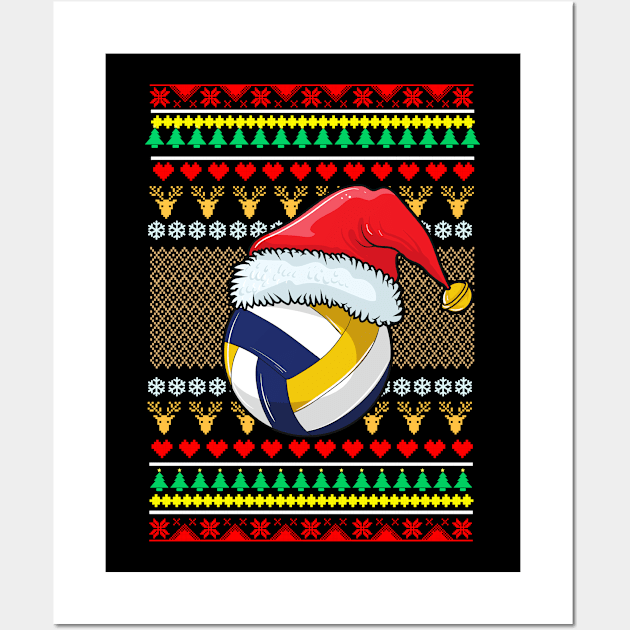 Xmas Volleyball Funny Santas Hat Christmas Gift Design Wall Art by Dr_Squirrel